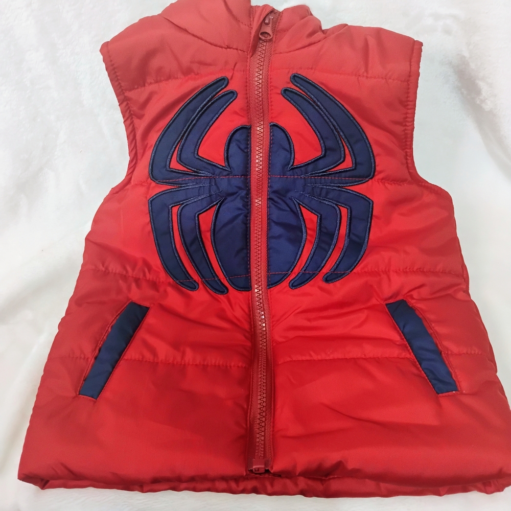 Marvel Spider-Man Kids 4T Puffer Vest Jacket w/ Hood Spiderman Hooded Red Blue P